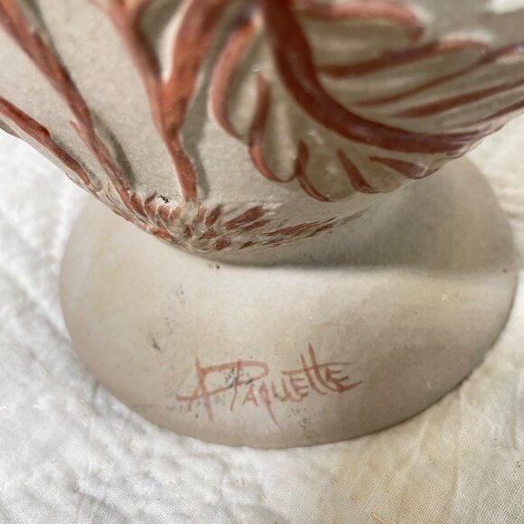 Handcrafted Ceramic Vase With Embossed White Daisies & Brown Leaves By A. Paquet - Picture 6 of 11